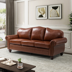 Divano Moderno a 3 Posti in Vera Pelle con Braccioli <span class=keywords><strong>e</strong></span> Gambe in Legno per Soggiorno - Product Image 2