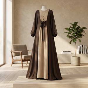 Abaya Negra Bordada de Poliéster, Modesta y Transpirable, Estilo Musulmán, Manga Larga, Corte Holgado, Larga hasta el Suelo, Estilo Indio/Pakistaní - Product Image 2