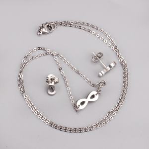 Juego de Collar y Aretes de Acero Inoxidable con Diseño de Infinito, Joyería Plateada Turca para Bodas, para Mujer - Product Image 6