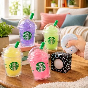 Cute Blue Iced Coffee Cup Squishy <b>Fidget</b> Toy-Stress Relief Squeeze Need Doh Portable Mini Toy for Kids & Teens Unisex - Product Image 3