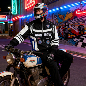 <span class=keywords><strong>Chaqueta</strong></span> <span class=keywords><strong>de</strong></span> Carreras para <span class=keywords><strong>Hombre</strong></span>, Estilo Motorsport, con Parches Bordados, Bloques <span class=keywords><strong>de</strong></span> Color, Cierre <span class=keywords><strong>de</strong></span> Cremallera, <span class=keywords><strong>Chaqueta</strong></span> Bomber para Motocicleta - Product Image 2