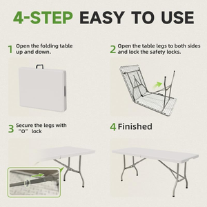 Heavy Duty 6 Foot <b>Folding</b> <b>Table</b> 330LBS Capacity Sturdy Safety Lock Portable <b>Table</b> For Camping Wedding Party Indoor <b>Outdoor</b> Use - Product Image 2