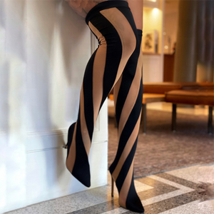 Women Handmade Mesh Long Thigh High <b>Boots</b> High Heel Sock Shoes Ladies Stretch Over-Knee <b>Boots</b> Pointy Toe - Product Image 2