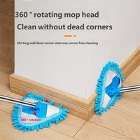 Serpillère triangulaire rotative à 360° en microfibre écologique haute capacité avec manche télescopique en acier pour sols en bois, carrelage et marbre