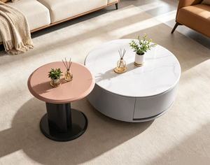 Modern <b>Round</b> <b>Coffee</b> <b>Table</b> Set Faux Marble Top Metal Frame Storage Living Room Furniture Minimalist Design - Product Image 6