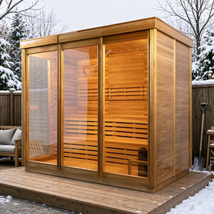 Sauna en bois massif pour 4 à 8 personnes, sauna finlandais à chaleur sèche avec chauffage pour <span class=keywords><strong>jardin</strong></span> et <span class=keywords><strong>salon</strong></span> <span class=keywords><strong>de</strong></span> beauté - Product Image 2