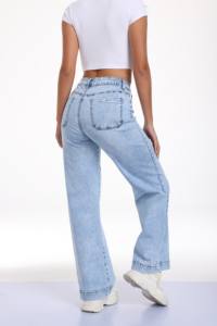 Jeans droits en denim délavé pour femmes 2026, avec des moustaches, pantalon tendance pour femmes - Product Image 4