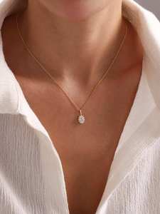 Collier pendentif en argent sterling 925 avec moissanite, forme de fleur, taille ovale et ronde, plaqué or, cadeau de mariage ou de fête - Product Image 5