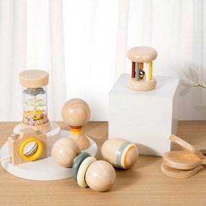 Jouets musicaux à jeu sensoriel unisexe pour enfants Lot de 7 hochets à main en <span class=keywords><strong>bois</strong></span> et tambour roulant Jouets éducatifs pour bébé - Product Image 3