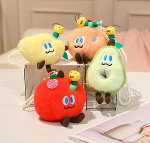 Porte-clés en peluche personnalisé insecte mangeur de fruits, poupée en peluche douce, jouet pendentif fruit mignon et amusant pour enfants, cadeau et décoration intérieure - Product Image 4