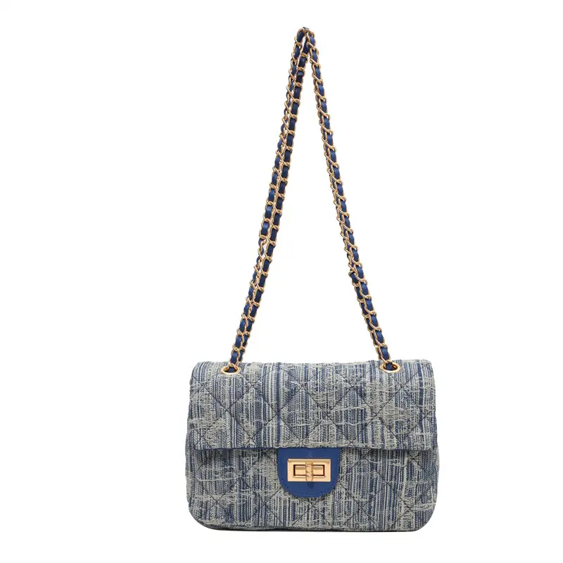 2023 Blaues Blumen-Design-Handtaschen Dame amerikanische Schultertasche heißer kleiner Stil Geldbeutel Damen-Handtasche Denim Taillenbeutel
