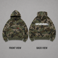 Vente en gros OEM Personnalisé Sweat à capuche zippé intégral pour homme en molleton de coton épais, imprimé camouflage intégral et logo sérigraphié, style streetwear