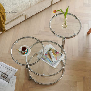 طاولة قهوة مستديرة من الزجاج المُقسى الدوار لغرفة المعيشة، أثاث منزلي فاخر حديث بتصميم إسكندنافي بقاعدة على شكل حيوانات - Product Image 1