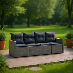 Conjunto de Sofás de Jardín de Mimbre para Exteriores, 4 Plazas, Gris Oscuro, Diseño Contemporáneo - Product Image 2