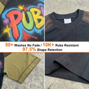 Street Styles Raglan Sleeve Hand-Painted Print Men's Short Sleeve T-<b>Shirt</b> Custom <b>Patchwork</b> O-Neck Stone Wash Color Blocking Tee - Product Image 2