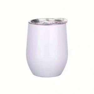 Gobelet isotherme en acier inoxydable blanc de 350 ml (12 oz) en forme d'œuf, prêt pour la sublimation, avec couvercle - Product Image 1