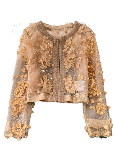 Giacca Europea con Paillettes e <span class=keywords><strong>Fiori</strong></span> in Rilievo, Collo Tondo, Casual Primaverile per <span class=keywords><strong>Donna</strong></span> in Viscosa/Poliestere, Stile Raffinato - Product Image 5