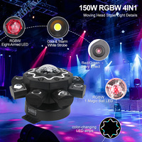 Projecteur de scène à tête mobile à huit bras, effet boule magique à lavage de couleur, 150W, avec télécommande, DMX 512, activé par le son, pour fêtes et clubs