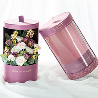 Vente en gros de fleurs personnalisées pour la saint-valentin, Tube rond en papier, boîte-cadeau de fleurs séchées, cylindre pliable, boîte à fleurs