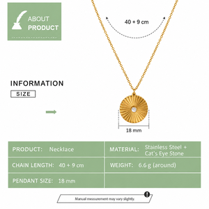 สร้อยคอจี้หินตาแมวสแตนเลสสตีล สีทองและสีเงิน สายยาว 40+9 ซม. จี้ขนาด 18 มม. - Product Image 3