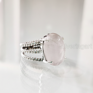 Women's <b>Ring</b> Natural <b>Rose</b> <b>Quartz</b> Gemstone April Birthstone 3 Twisted Band Christmas Handmade Jewelry 925 Sterling Silver <b>Ring</b> - Product Image 1
