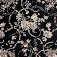 Gaun beludru Korea, payet rantai bunga 2-5MM, gaun bordir beludru musim gugur, kain Glitter