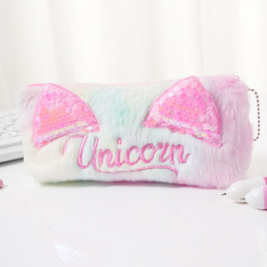 Astuccio in peluche con orecchie di gatto alla moda e paillettes, borsa porta cancelleria di grande capacità, astuccio per ragazze, regalo - Product Image 6