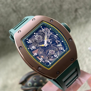 <span class=keywords><strong>Orologio</strong></span> Sportivo Automatico da <span class=keywords><strong>Uomo</strong></span> di Lusso Tonneau Scheletrato, Cassa in Fibra di Carbonio Tono Oro Rosa, Cinturino in Silicone <span class=keywords><strong>Verde</strong></span>, <span class=keywords><strong>Orologio</strong></span> da Polso Meccanico - Product Image 2