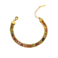 Bracelet en Chaîne Torsadée Ajustable en Acier Inoxydable Plaqué Or avec Zircon Arc-en-ciel, Vente en Gros Personnalisée, Bijoux de Mode pour Femmes