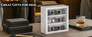 Vitrine de présentation en bois <span class=keywords><strong>noir</strong></span> et blanc à 9 emplacements avec doublure en velours pour collection de montres pour hommes, cadre type boîte à ombre - Product Image 6