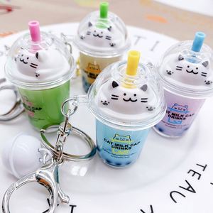 Wholesale Floating Pearl Milk Tea Keychain - Cute <b>Cat</b> Cup with Quicksand Liquid, Creative Backpack Pendant <b>Gift</b> - Product Image 5