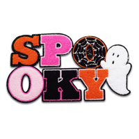 Patch en chenille toile d'araignée fantôme effrayant, applique avec slogan d'Halloween pour veste d'automne, chapeau, sac à dos, costume d'Halloween pour enfants