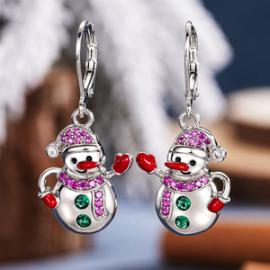 Orecchini Natalizi a Forma di Pupazzo di Neve per Donna, Orecchini Pendenti Dipinti a Olio, Regalo per Feste Natalizie - Product Image 1