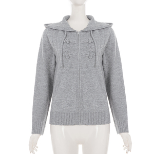 Chaqueta de punto coreana informal con capucha, botones y cremallera, nueva para otoño/invierno, versátil, entallada, favorecedora, diseño para ir al trabajo, tipo cárdigan. - Product Image 6