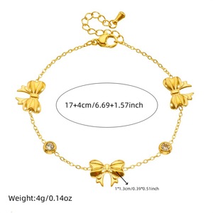 Gold Plated Bowknot Necklace Earring <b>Bracelet</b> <b>Set</b> Women's Everyday Wear Jewelry Stainless Steel Chain With Diamond Inlay - Product Image 5