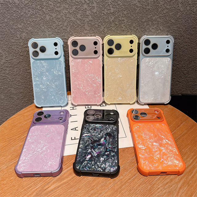 Glitter Laser Marble Shell Pattern Armor Phone Case for iPhone 18 Pro Max 17 16 Pro Lens Film Protective Candy Shockproof Cover