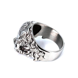 Anillo de Calavera Gótico de Acero Inoxidable, Unisex, Plateado Antiguo, Tallado Intrincado, Estilo Atrevido, Oscuro, Rebelde, para Motociclistas, Punk, Hip Hop - Product Image 3