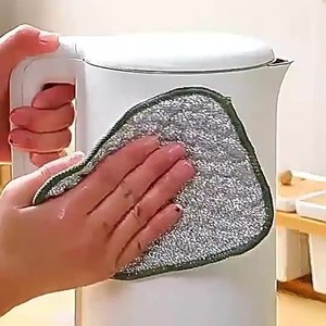 Éponge à vaisselle en fil d'acier, torchon de cuisine avec fil argenté et fibre de bambou, double couche épaissie, facile à absorber l'huile - Product Image 2