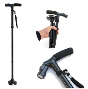 Canne pliante à quatre branches avec lumière LED, bâton de marche réglable en aluminium pour personnes âgées et handicapées - Product Image 1