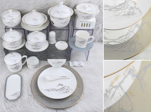 Service de vaisselle en porcelaine fine Grand Mountain River avec décor doré à la main, vaisselle de luxe pour hôtel, mariage, banquet, restaurant - Product Image 2