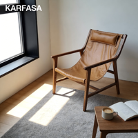 Fauteuil de détente moderne confortable en cuir véritable et cadre en bois massif pour la maison, le salon et les hôtels