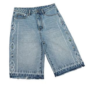 Short en jean d'été taille haute pour homme Coupe ample Respirant avec cordon de serrage Short en jean à motif solide pour homme - Product Image 1