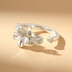 Gold Flower Open <b>Ring</b> <b>Adjustable</b> Prong Setting Crystal Pearl Inlay Stylish Luxury Jewelry Gift Index Finger <b>Ring</b> - Product Image 4