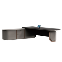 Ensemble de mobilier de bureau moderne noir en forme de L, bureau de direction, table de bureau en mélamine