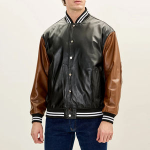 Chaqueta Varsity de Cuero para Hombre con Logotipo Personalizado, Venta al Por Mayor, Chaqueta Varsity de Manga Larga - Product Image 1