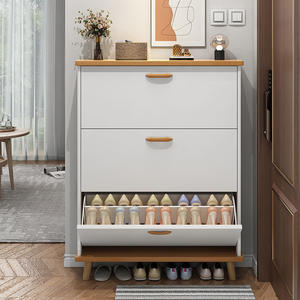 رف أحذية عمودي معدني بتصميم حديث ورفيع للغاية بسعة كبيرة ، خزانة حائطية متعددة الطبقات ، أبيض - Product Image 1