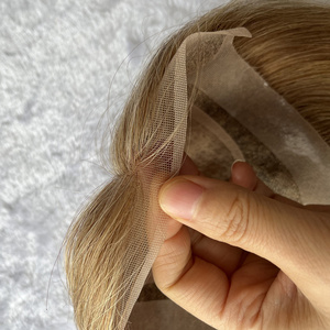 Lace Front Silk Top Handtied Toupee European Hair Topper Replacement System Hairpiece 100% Brown Highlight Hair Toupee Women - Product Image 3