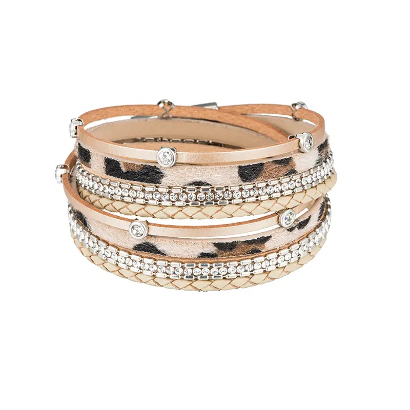 leather bracelet Women's leopard Rhinestone leather women bracelets