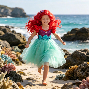 Disfraz de Sirena <span class=keywords><strong>Ariel</strong></span> para Halloween y Carnaval, Vestido de Fiesta para Niñas, con Mangas Abullonadas, Tul Elegante, para Cumpleaños, Princesa - Product Image 4