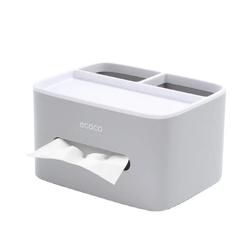 Ecoco kotak penyimpanan tisu plastik, dudukan tisu desktop multifungsi dengan partisi dengan pemegang ponsel